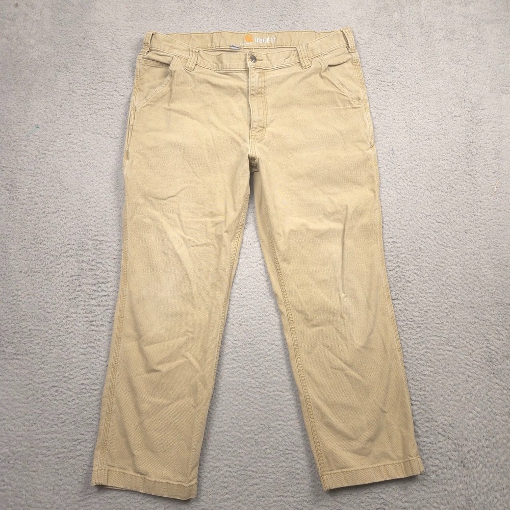 Carhartt Rigby Dungaree Men 38x28 Rugged Flex Utility Workwear Pants Khaki